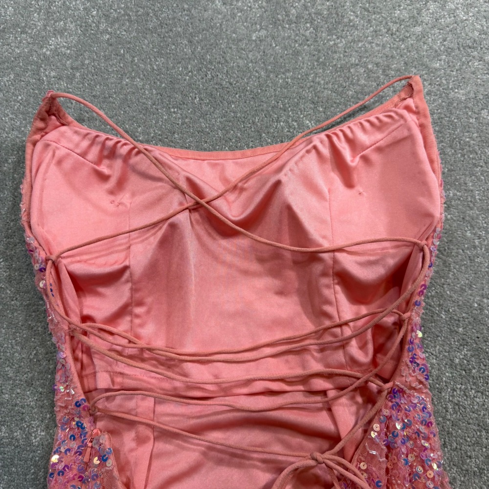 Aleta 777 Sequin Beaded Lace Up Back Mini Dress Bubblegum Pink 10 Prom Cocktail - Picture 7 of 16